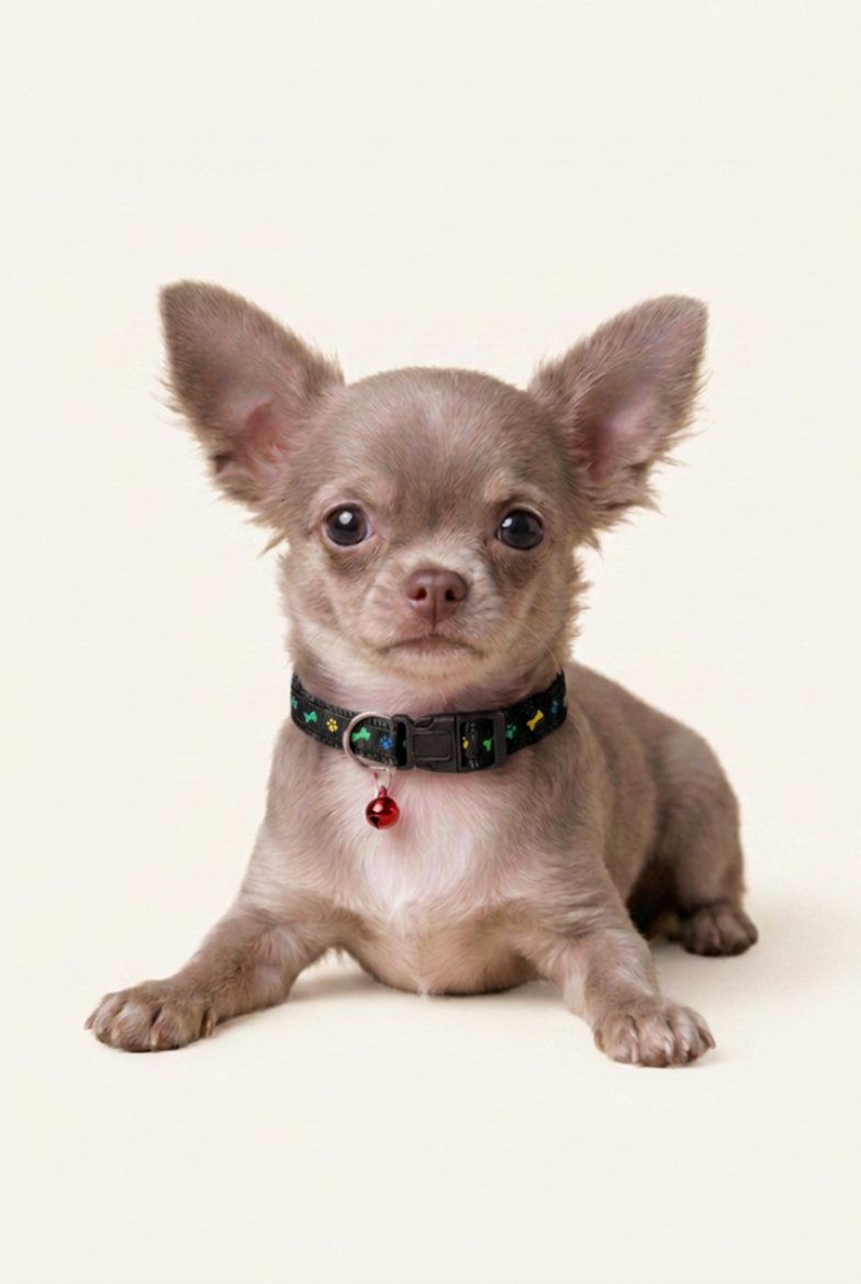 Royal Puppy Patterned Collar with Bell – Adjustable Soft Pet Collar
